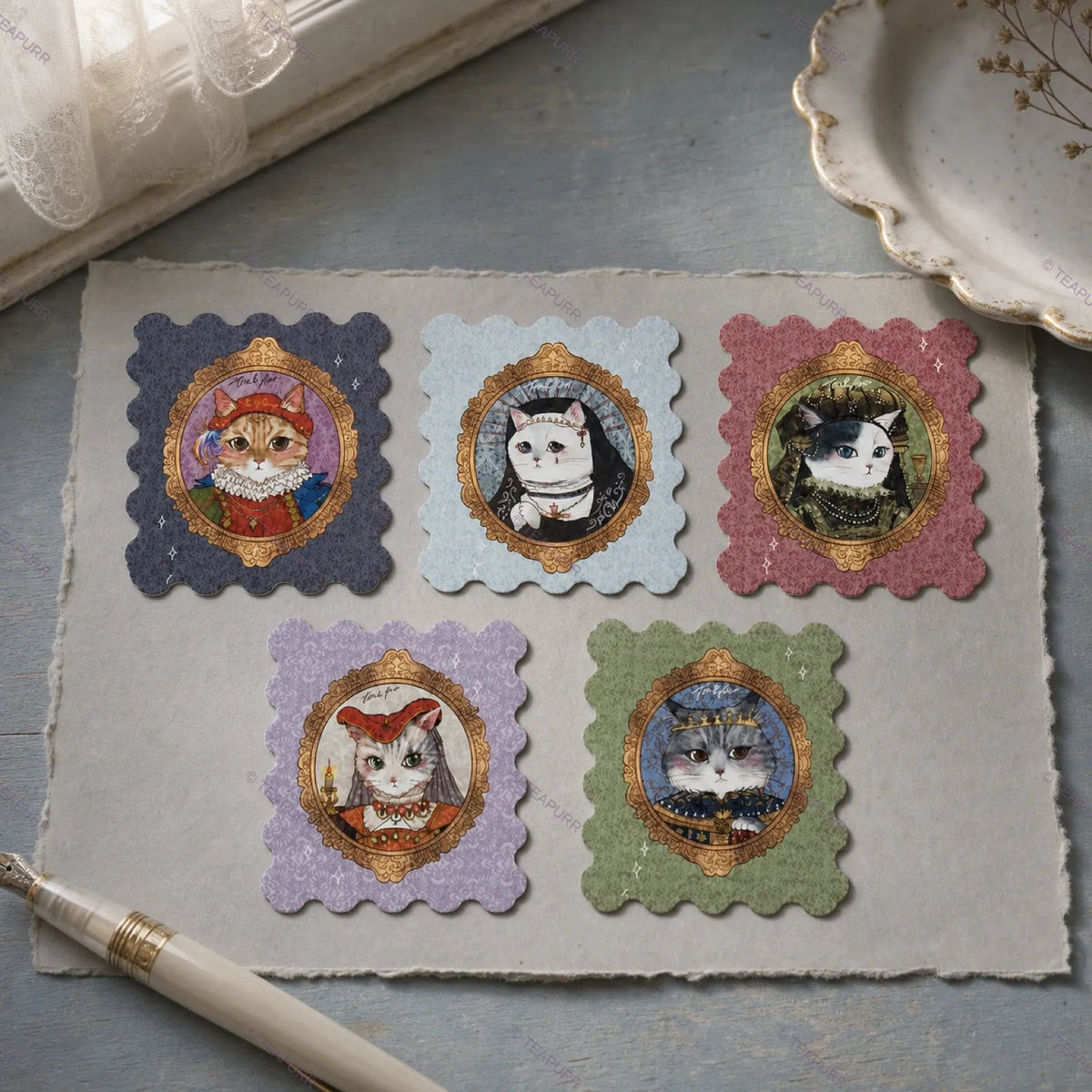 Royal Cat Portrait · Stamp Sticker Set